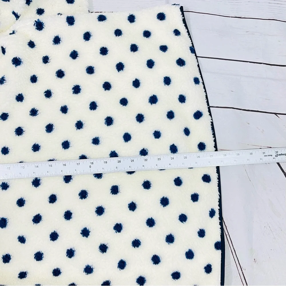 T By Talbots Fleece Jacket Womens Size L Plush Full Zip Sherpa Ivory Polka Dots - Picture 12 of 12